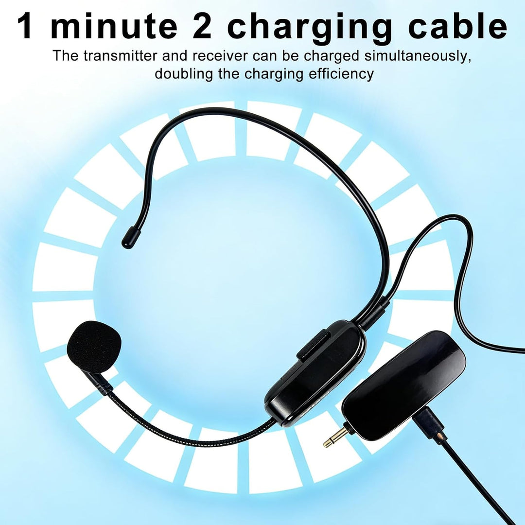 Wireless Mikrofon Headset, UHF Mikrofon Kabellos Wiederaufladbares Drahtloses Kopfmikrofon funkmikro