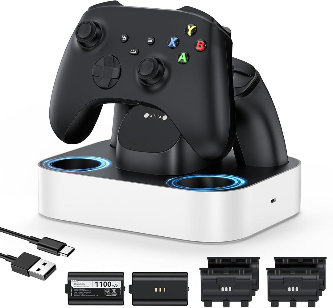 NEWDERY Ladestation für Xbox Wireless Controller, 2 x 1100 mAh wiederaufladbare Akkus für Xbox One/S