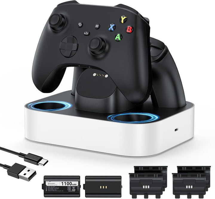 NEWDERY Ladestation für Xbox Wireless Controller, 2 x 1100 mAh wiederaufladbare Akkus für Xbox One/S