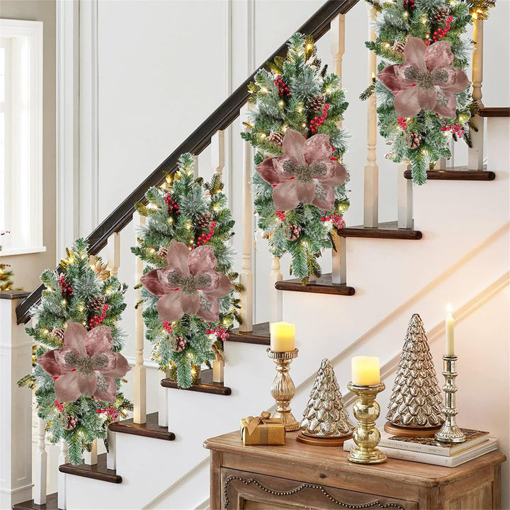 Briful 3 Stücke Weihnachtsstern Christbaumschmuck Magnolie Kunstblumen mit Glitzern Poinsettia Kunst