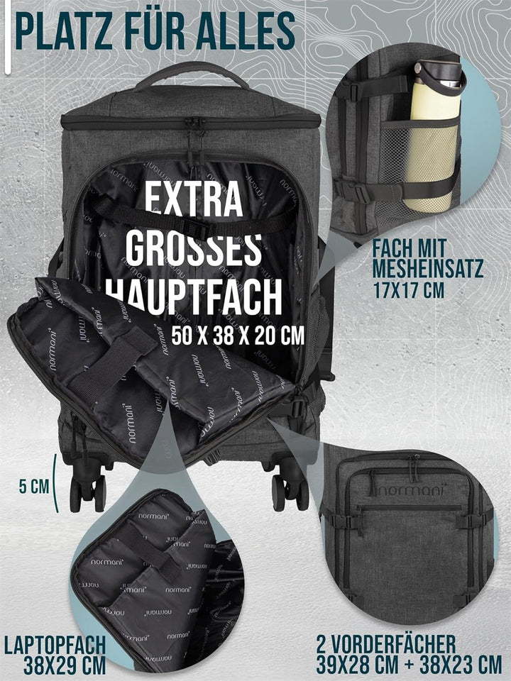 normani Reiseset Trolley mit Rucksackfunktion und kleiner Rucksack - 38 L Reisetrolley + 5 L Backpac