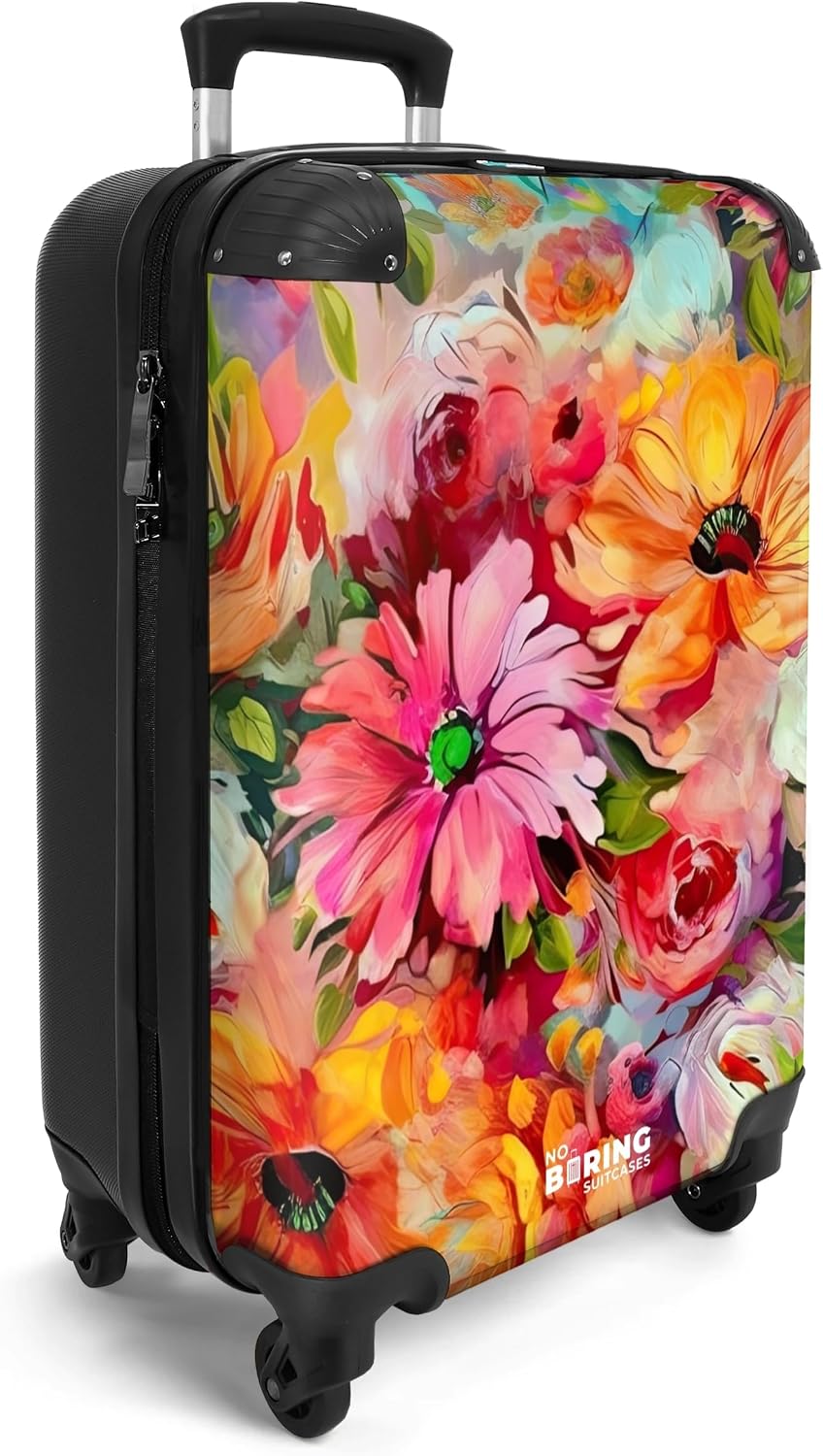 NoBoringSuitcases.com® Koffer Handgepäck Trolley Rollkoffer Kleine Reisekoffer mit 4 Rollen - Blumen