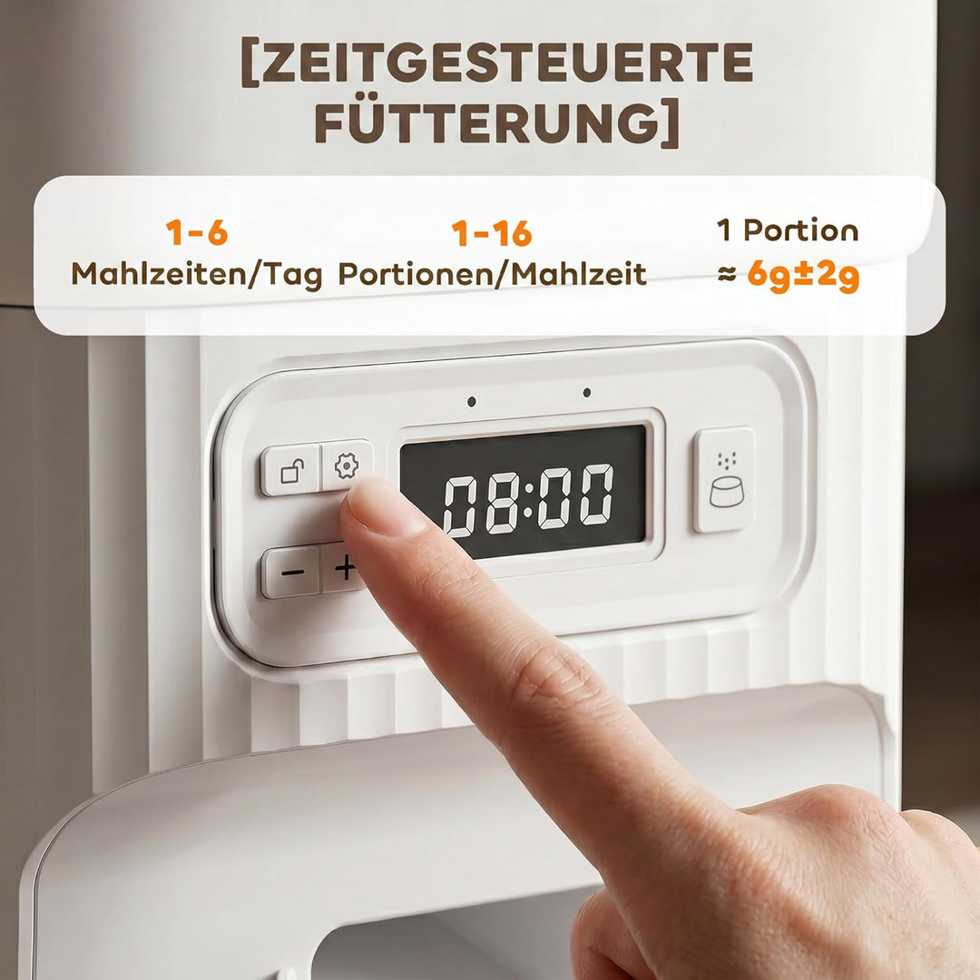 PawHut Futterautomat Katze 4L mit 2 Edelstahlnäpfen für Katze und Hund | Katzenfutter Automat, 1–6 M