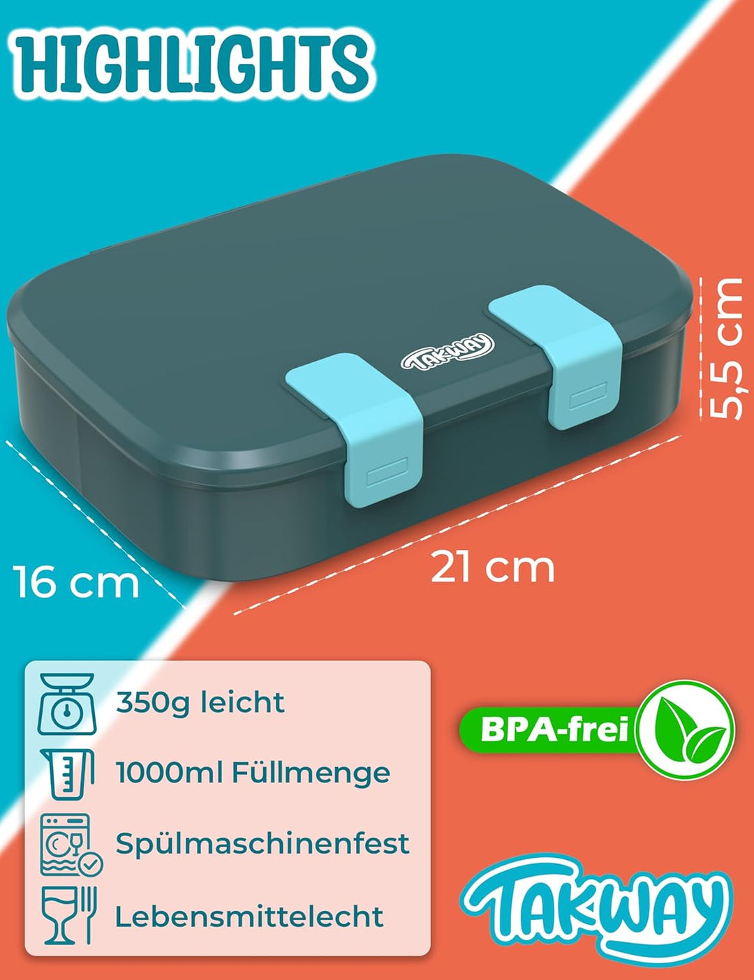 Brotdose Kinder mit Fächern - Bento Box Lunchbox BPA Frei - robust & leicht zu öffnen (Grün), Grün