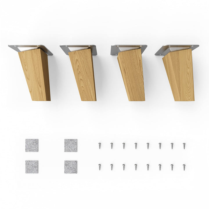sossai® Holz-Tischbeine - Clif Square | Öl-Finish | Höhe: 10 cm | HMF4 | eckig, konisch (schräge Aus