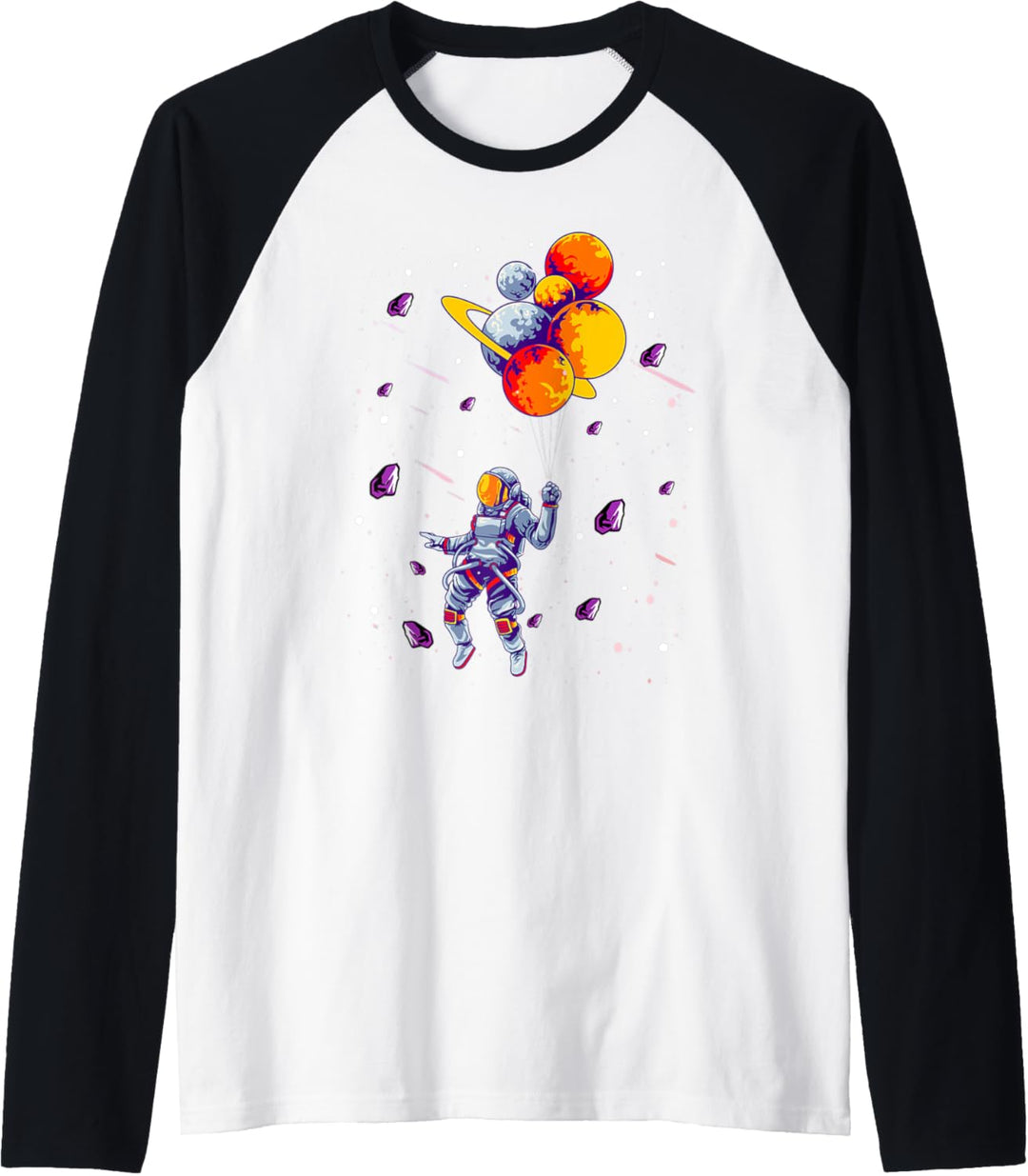 Outer Space Lovers Gift Spaceman Flying Holding Planets Trip Raglan