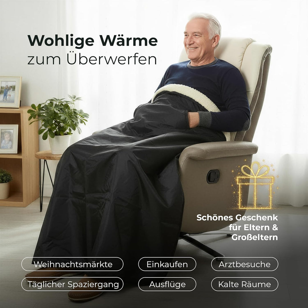 NOVALIV Schurwoll Kniedecke Outdoor Rollstuhl - Warme Beindecke mit wasserabweisender Oberseite - Sc