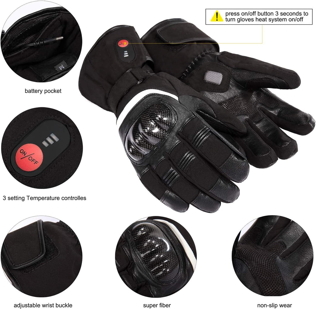 SAVIOR HEAT Beheizte Handschuhe für Herren und Damen, Palm Lederhandschuhe für Winterski und Eislauf