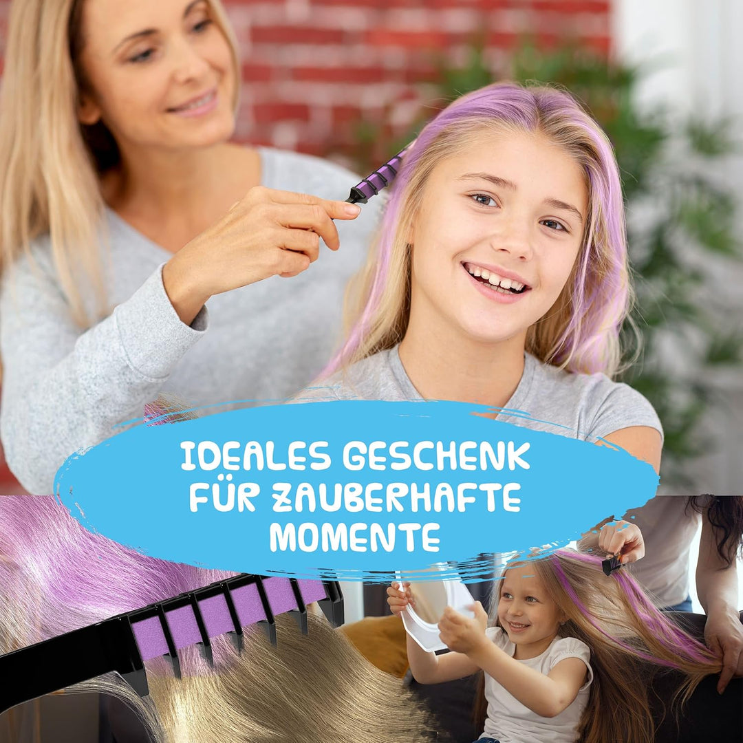 Magicat Premium Haarkreide Set I 2 Packungen mit je 10 Farbtönen und 5 Haargummis für das perfekte H