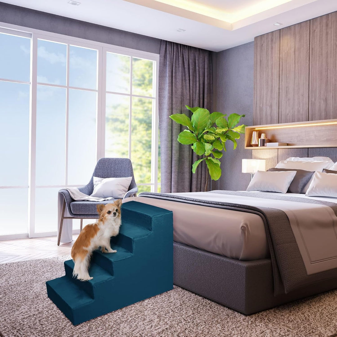 Mg Design Hundetreppe 5 Stufen in Blau – Stabiler Holzrahmen, gelenkschonend, leicht & mobil, für So