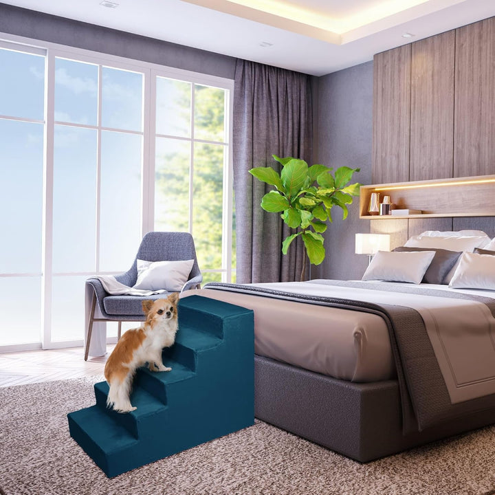 Mg Design Hundetreppe 5 Stufen in Blau – Stabiler Holzrahmen, gelenkschonend, leicht & mobil, für So