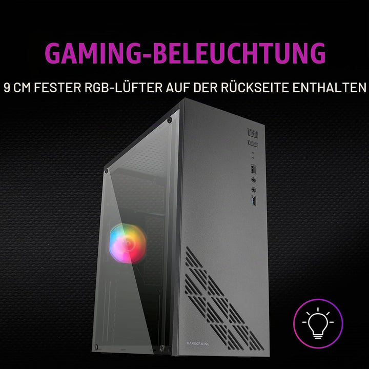 Mars Gaming MC100, ATX Gaming Gehäuse, 9 cm FRGB Lüfter, Convect-Cool Belüftung, SchwarzMars Gaming