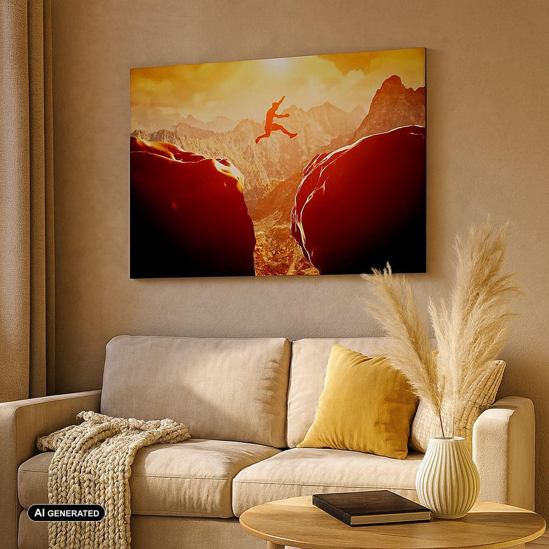 Bilder auf Leinwand 100x70cm Leinwandbild mit Rahmen Mann Berg Freiheit Gross Wanddeko Bild Schlafzi
