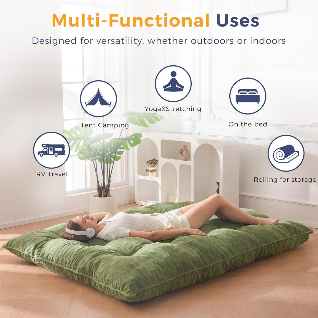 MAXYOYO Futon Matratze, Chenille-Stoff, 15cm Dick Bodenmatratze Verwendbar als Schlafsofa, Geknöpft