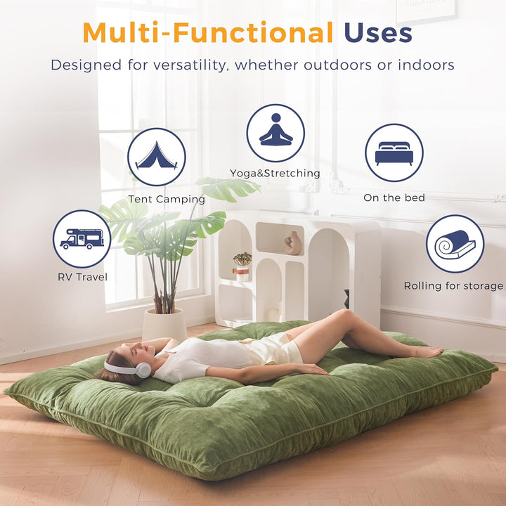 MAXYOYO Futon Matratze, Chenille-Stoff, 15cm Dick Bodenmatratze Verwendbar als Schlafsofa, Geknöpft