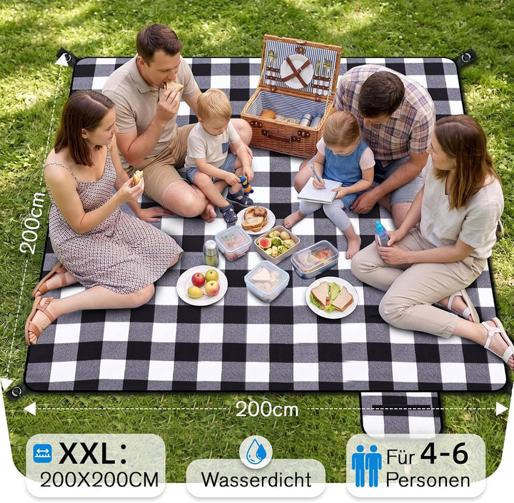 Gucass Picknickdecke Wasserdicht 200x200cm Picknick Decke mit Tragegriff Faltbar Strandmatte Sandfre