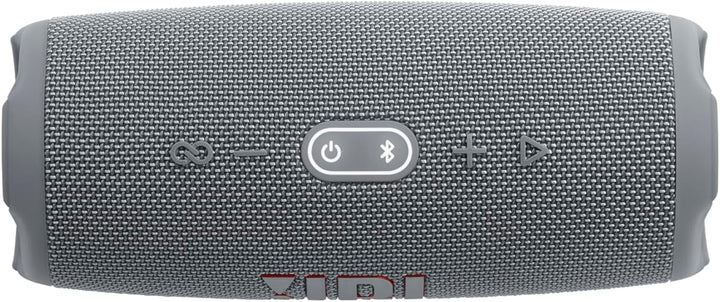 JBL Charge 5 Bluetooth-Lautsprecher in Grau – Wasserfeste, portable Boombox mit integrierter Powerba