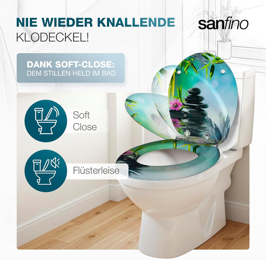 SANFINO® Premium WC Sitz mit Absenkautomatik – hochwertige Toilettendeckel aus Holz, viele bunte Mot