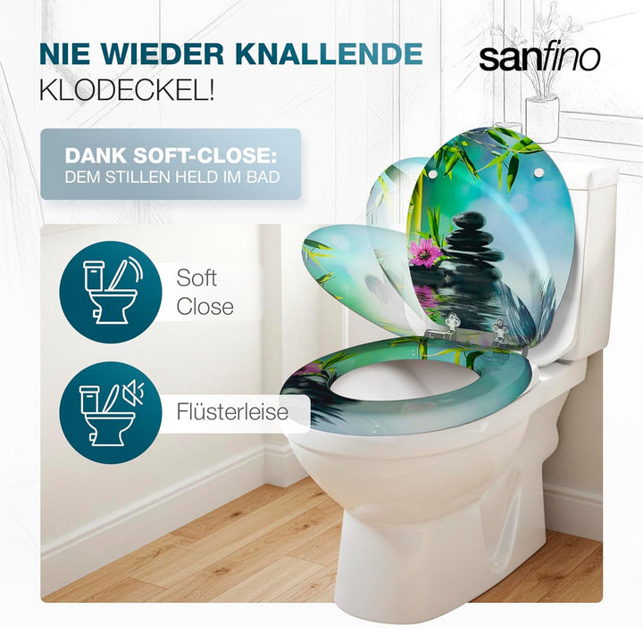 SANFINO® Premium WC Sitz mit Absenkautomatik – hochwertige Toilettendeckel aus Holz, viele bunte Mot