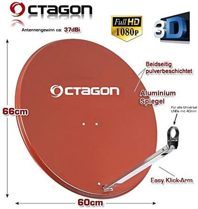 Octagon 65cm Sat Antenne Satspiegel Aluminium Click System Ziegelrot