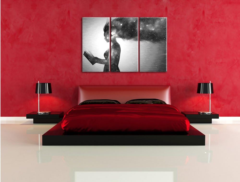 Pixxprint abstrakte Frau mit Buch Kunst Kohle Effekt 3-Teiler Leinwandbild 120x80 Bild auf Leinwand
