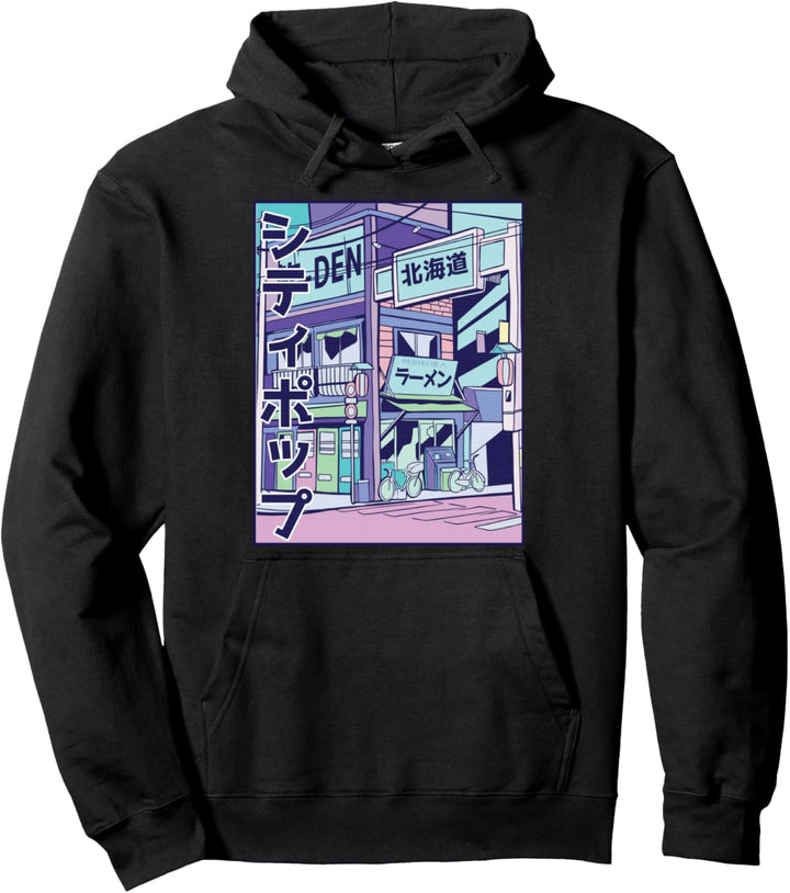 Vaporwave City Japan Japanese Pink Purple Blue Synthwave Pullover Hoodie