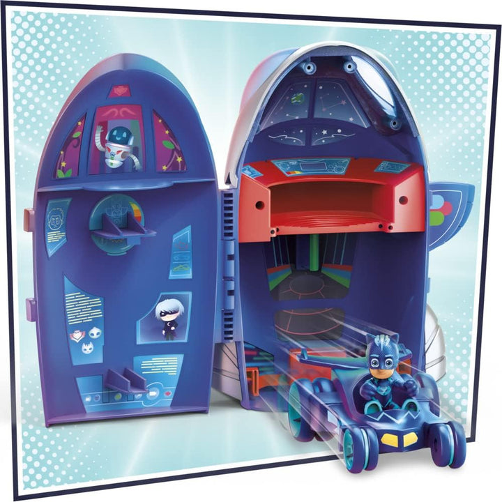 PJ Masks 2-in-1-Hauptquartier Spielset, Hauptquartier und Rakete, Spielzeug mit Action-Figur für Kin