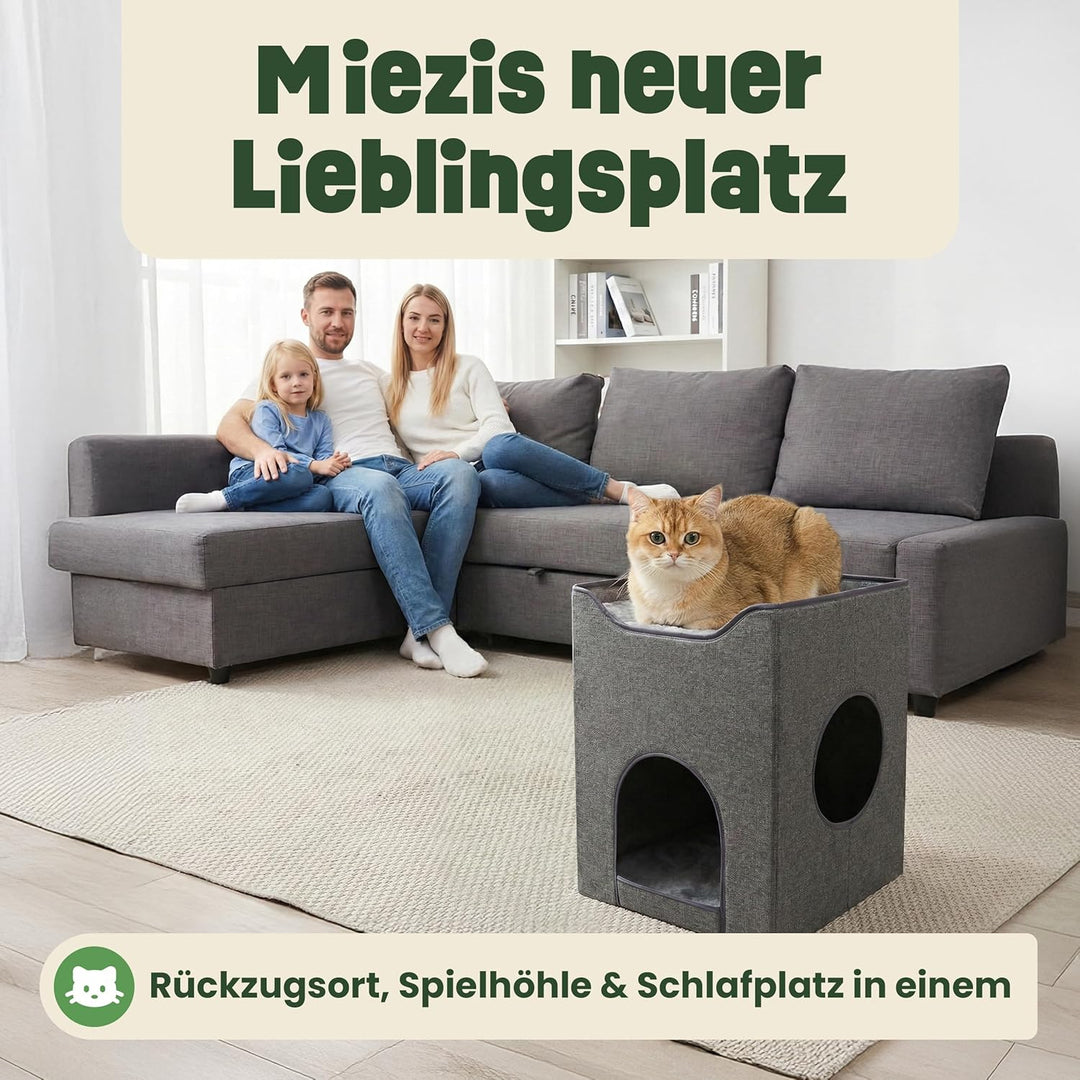 zooprinz Katzenhöhle 36x36x46,5 cm anthrazit mit Kissen | Cat Cave und Kuschelhöhle, Katzenbett für