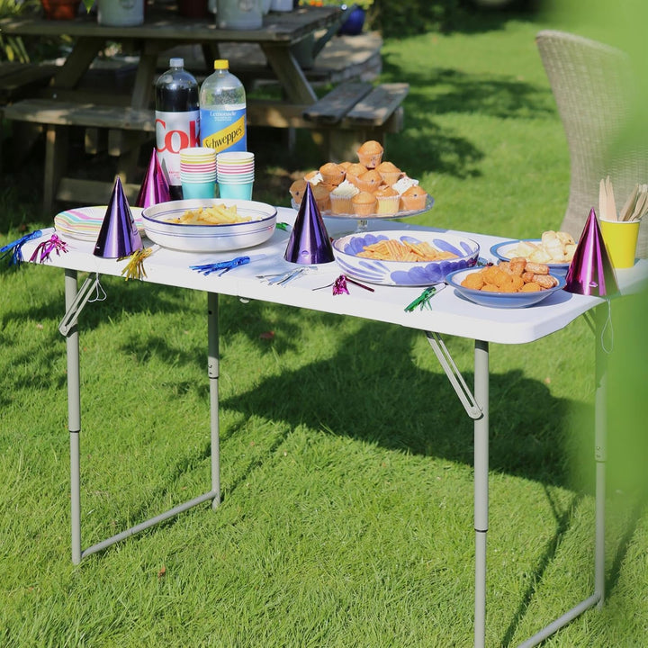 Harbour Housewares 1x Weiss 120cm (4ft) Höhenverstellbar Klappbarer Tisch aus Plastik - Schwerlast F