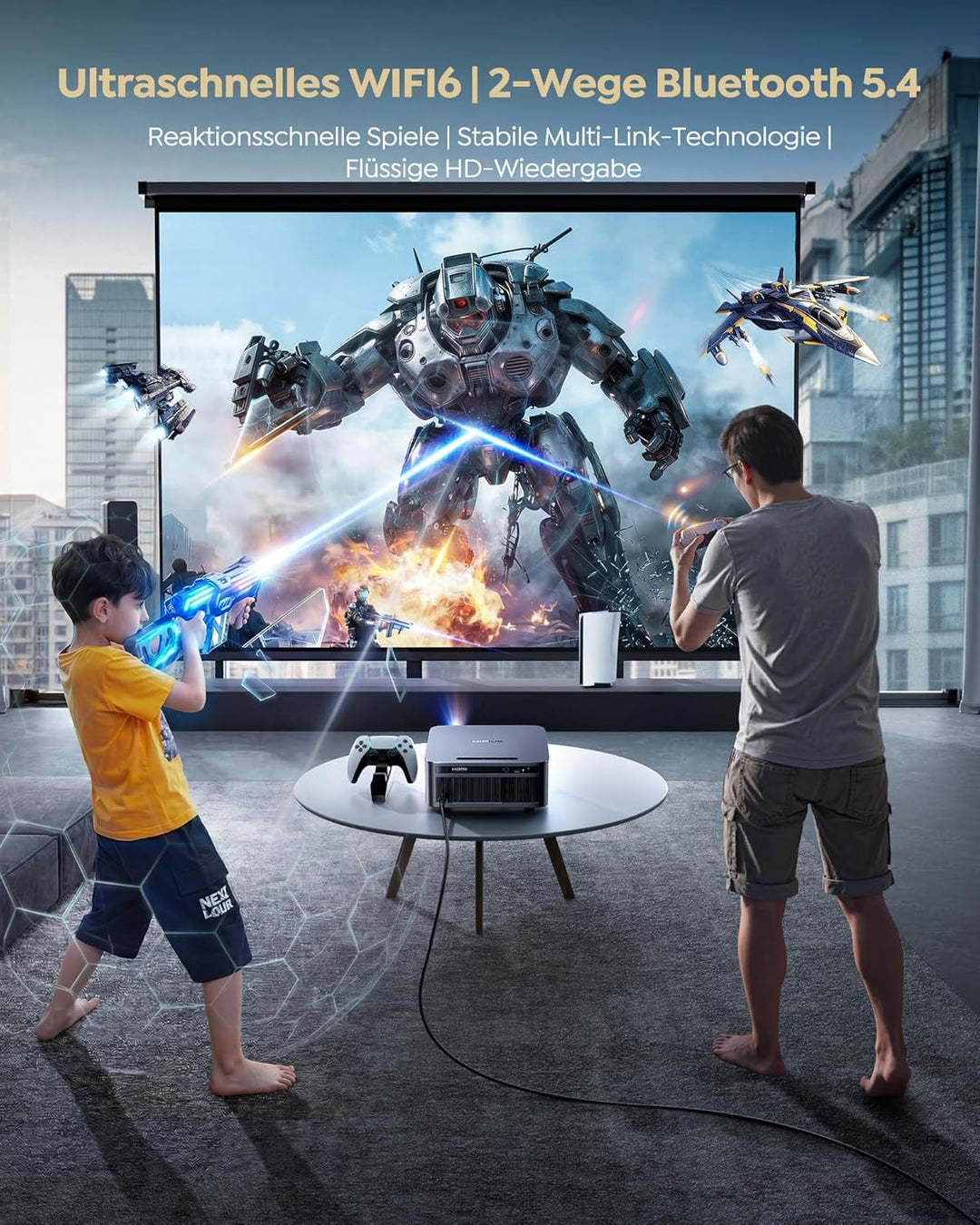 Beamer 4K [2200 ANSI|Google TV|1000+ Offizielle Apps] Beamer Heimkino 4K Unterstützt Autofokus Auto