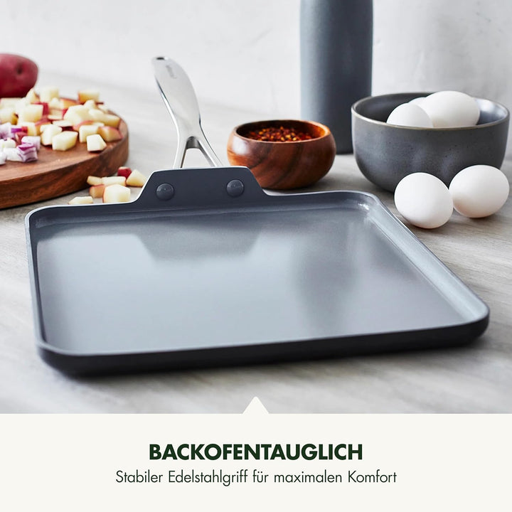 GreenPan Valencia Pro Harteloxierte Gesunde Keramik Antihaft 28 cm Quadratische Grillpfanne, PFAS-fr