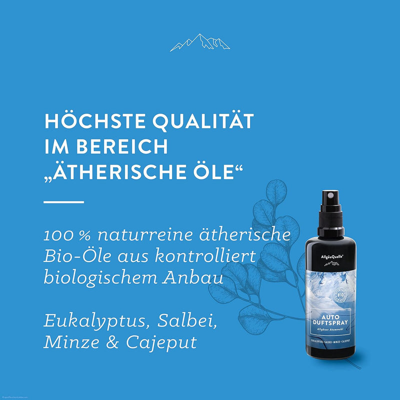 AllgäuQuelle® Bio Auto-Duft-Set BEFREIT Fahren | Lufterfrischer: Duftspray & Zirben-Säckchen als nat