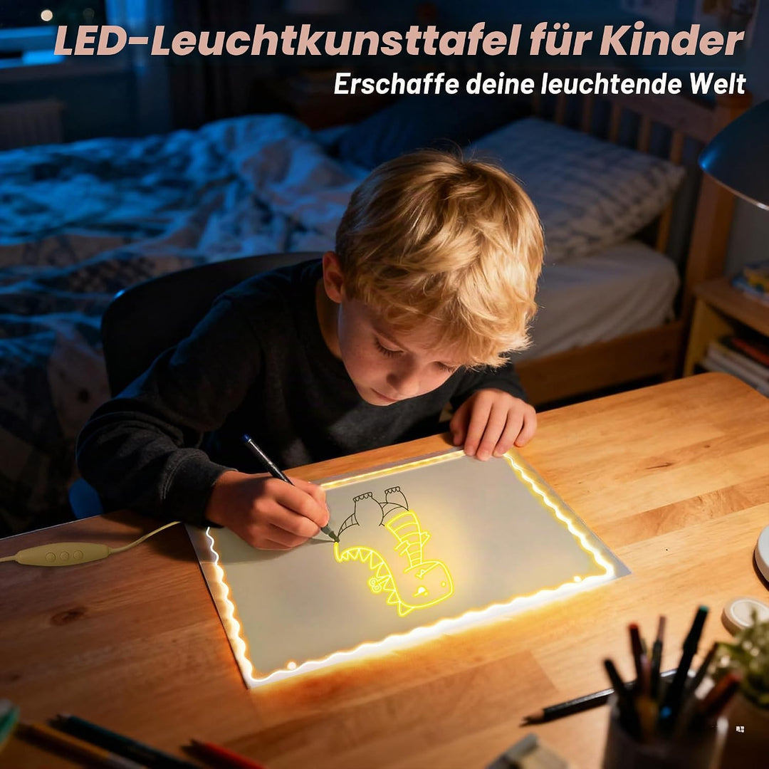 Ammonite Led Zeichenbrett Kinder, Leuchtendes Led Zeichenbrett mit Fernbedienung, 30x21cm Acryl Malt