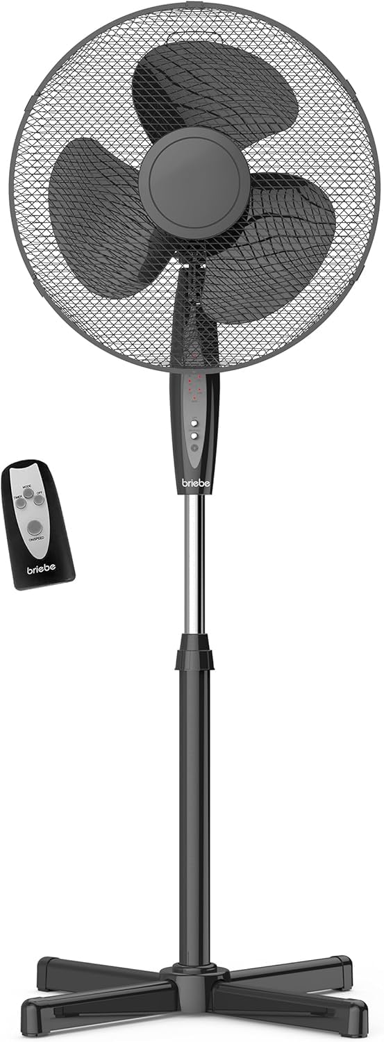 briebe Standventilator mit Fernbedienung, 40 cm, Leise, Timer, Oszillierend, 3 Betriebsmodi, 3 Gesch