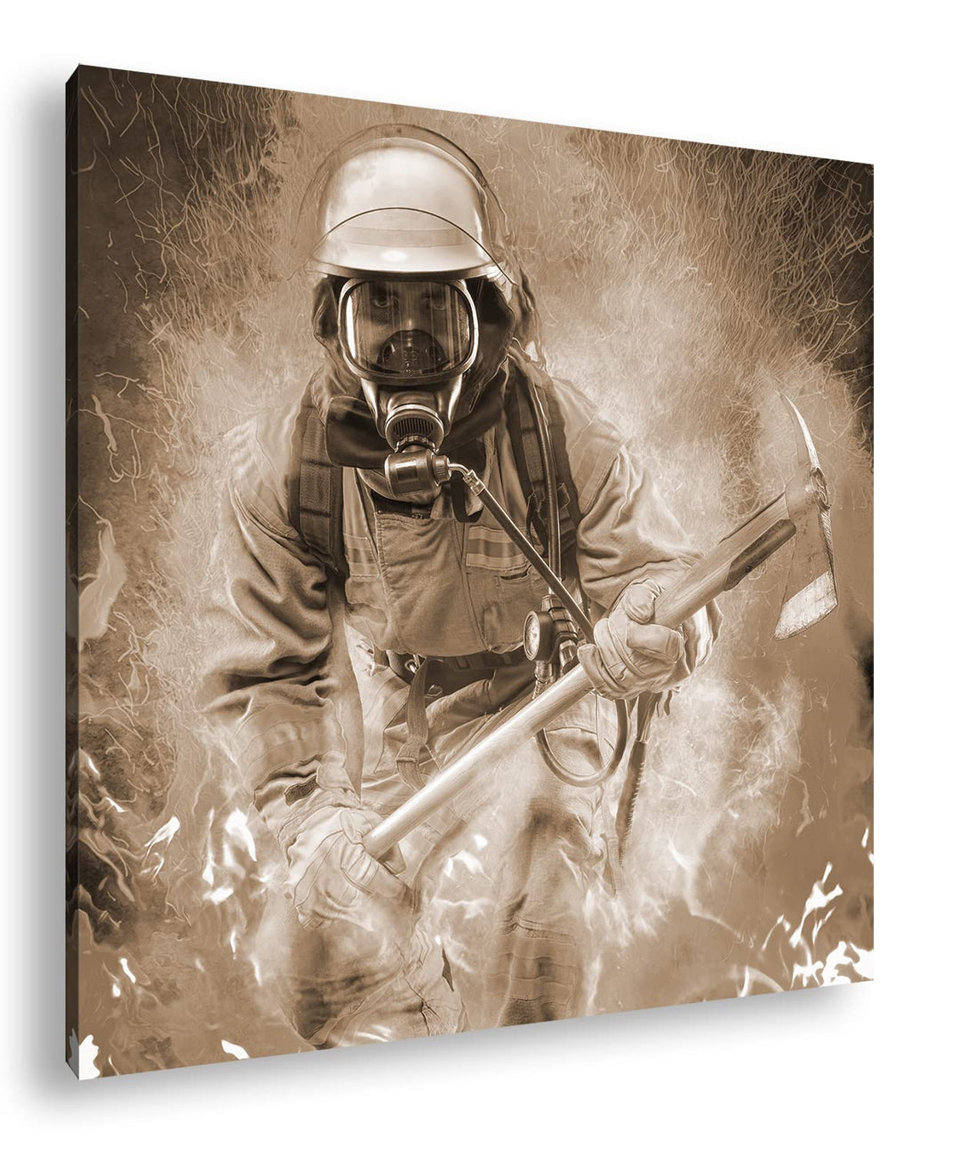 deyoli Feuerwehrmann im Einsatz Format: 60x60 Effekt: Sepia als Leinwandbild, Motiv fertig gerahmt a