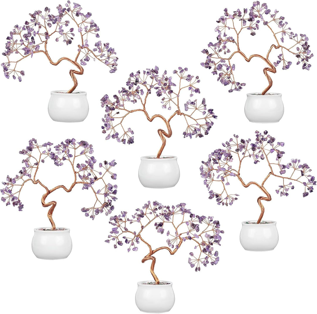 Nupuyai Amethyst Kristall Baum Feng Shui Edelstein Baum mit Keramische Basis, Glücksbaum, Geldbaum G