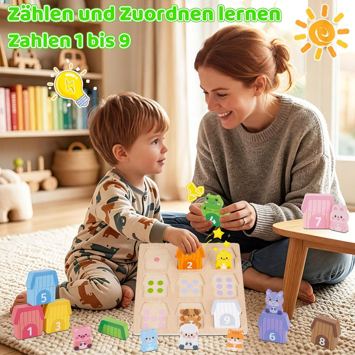 KMTJT Montessori Holzspielzeug ab 1 Jahr – Bauernhof Tier-Puzzle &amp; Sortierspiel mit Zahlen, Pädagogi