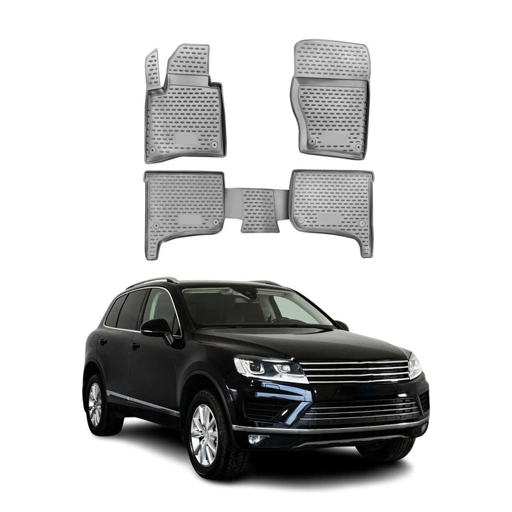 OMAC Gummimatten Fussmatten kompatibel mit VW Touareg 2010-2018 TPE Automatten Grau 4X Fussmatten /