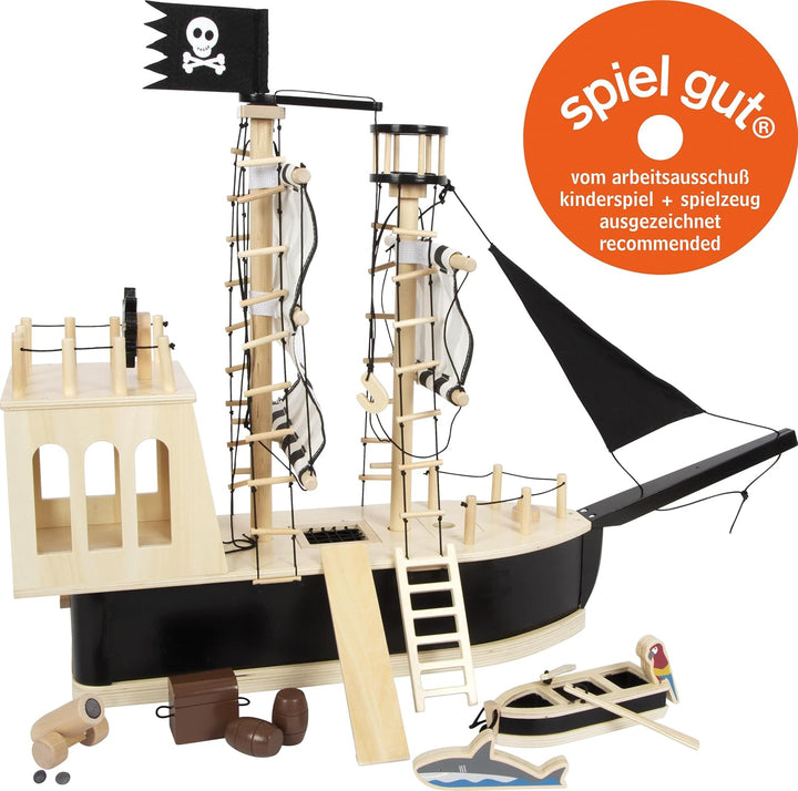 small foot Piratenschiff für Biegepuppen aus Holz, grosses Spielschiff mit reichlich Zubehör und Fun