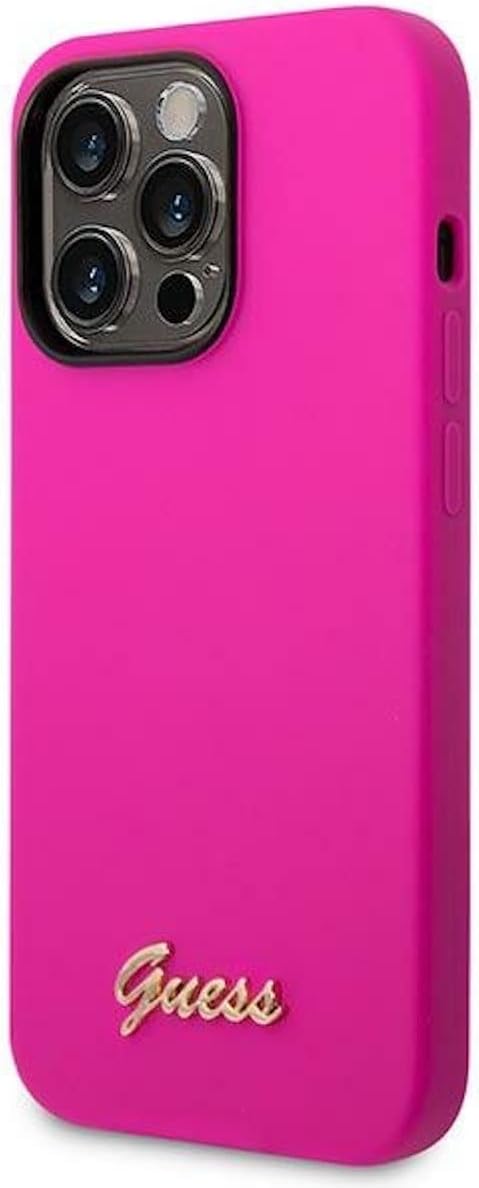 Guess GUHCP14LSLSMF hülle für iPhone 14 Pro 6,1" Fuchsia/Fuschia Hard case Silicone Vintage Gold Log