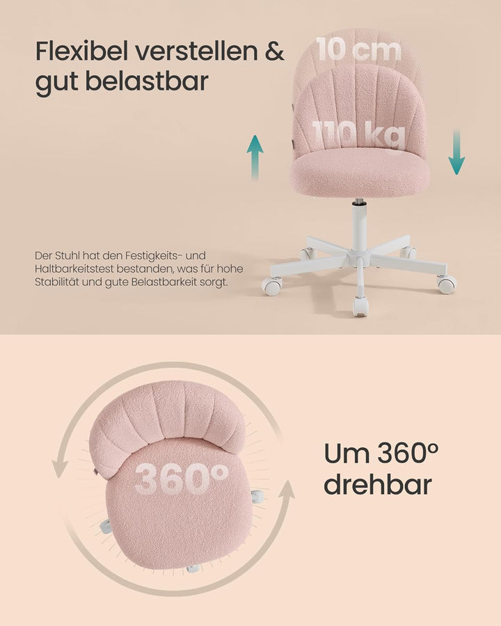 SONGMICS Homeoffice-Stuhl, Schminkstuhl aus Fleece, Schreibtischstuhl, Schaumstoffpolsterung, höhenv