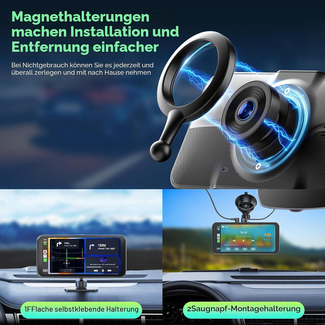 LAMTTO Wireless CarPlay Display mit 4K+1080P Dashcam Vorne Hinten und 6,25 Zoll Bildschirm, Tragbare