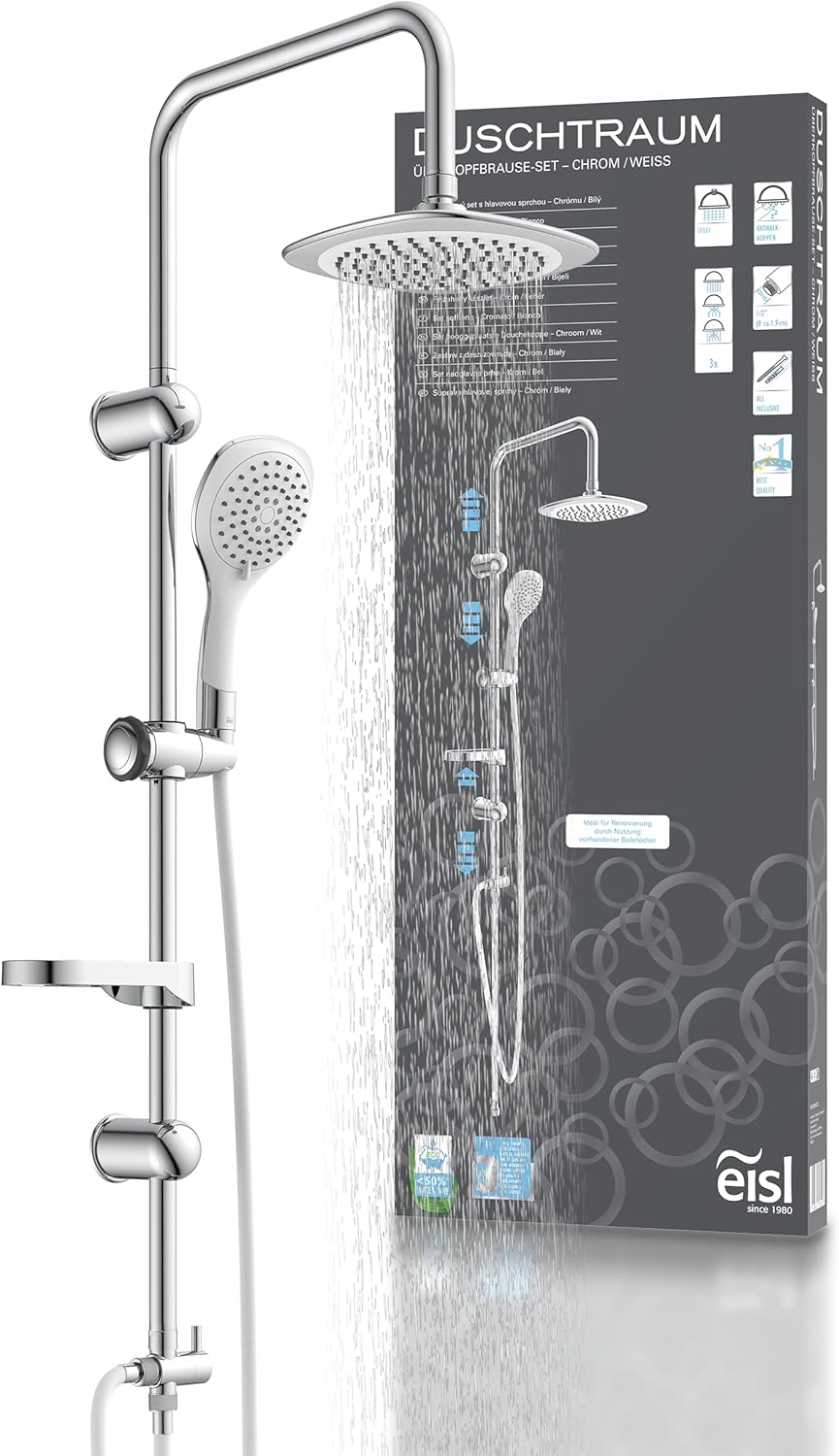 EISL Duschset DUSCHTRAUM Duschsäule mit grosser Regendusche 200 x 200 mm und Handbrause, ideal zum N