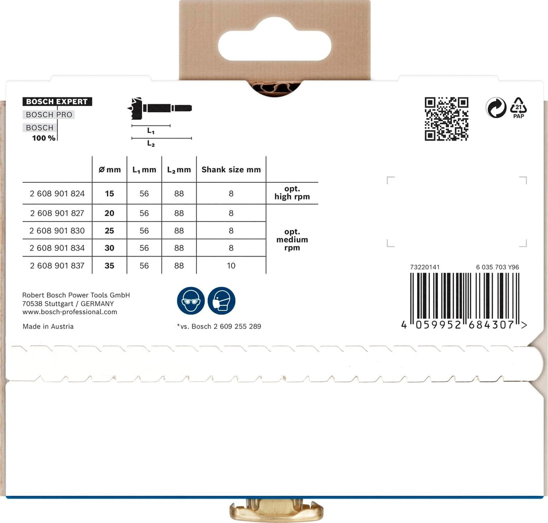 Bosch 5x EXPERT Wood Forstnerbohrersatz (für Weichholz, Hartholz, Ø 15,0, 20,0, 25,0, 30,0, 35,0 mm,