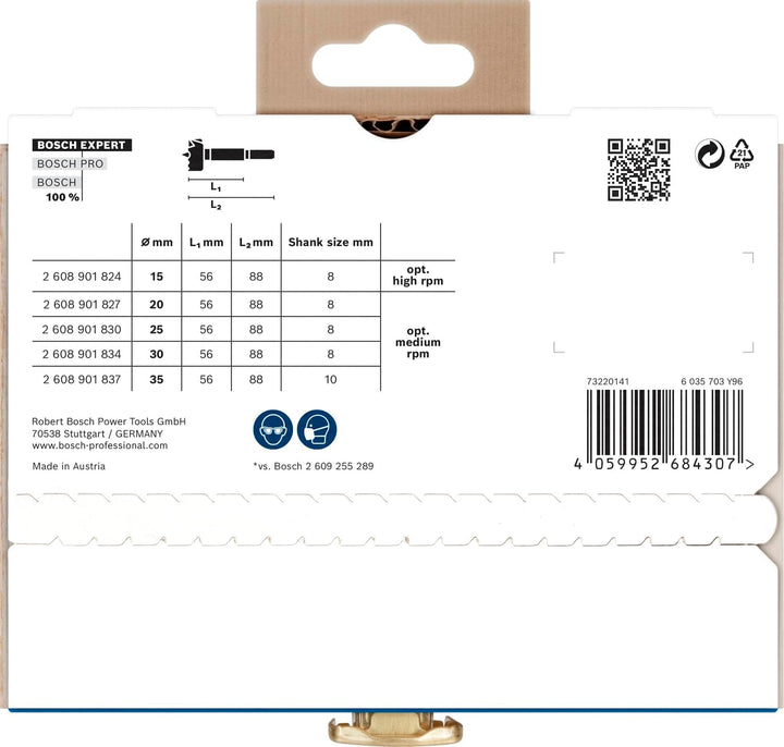 Bosch 5x EXPERT Wood Forstnerbohrersatz (für Weichholz, Hartholz, Ø 15,0, 20,0, 25,0, 30,0, 35,0 mm,