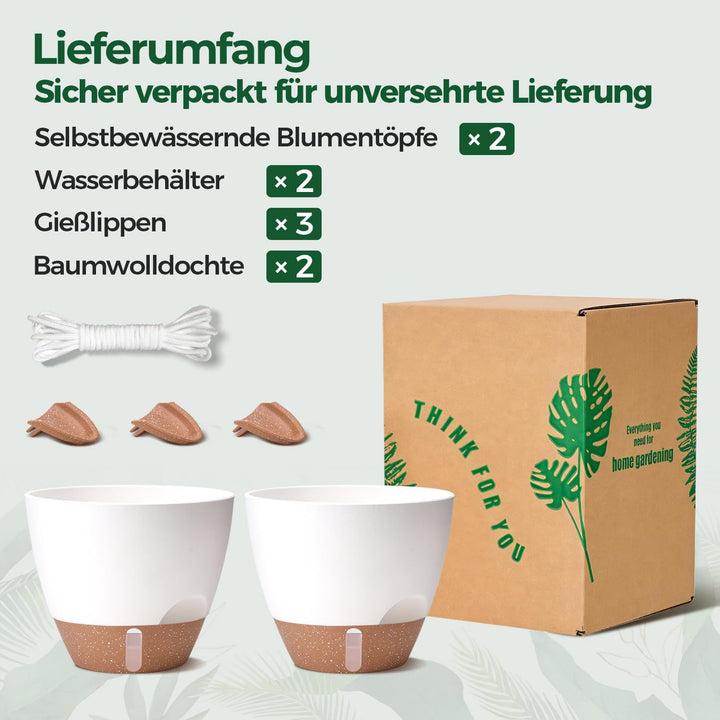 T4U 2er Set 25cm Selbstbewässernder Blumentopf mit Wasserstandsanzeige, ideal für Geigenfeige & Mons