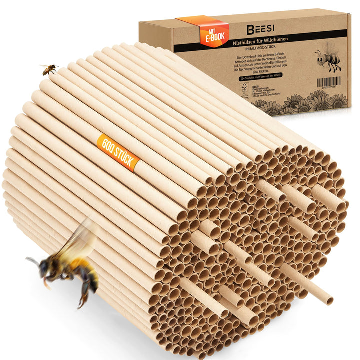 BEESI 600x Nisthülsen für Wildbienen 6 und 8 mm Ø I Wasserabweisend hohe Lebensdauer I Nisthilfe, Zu