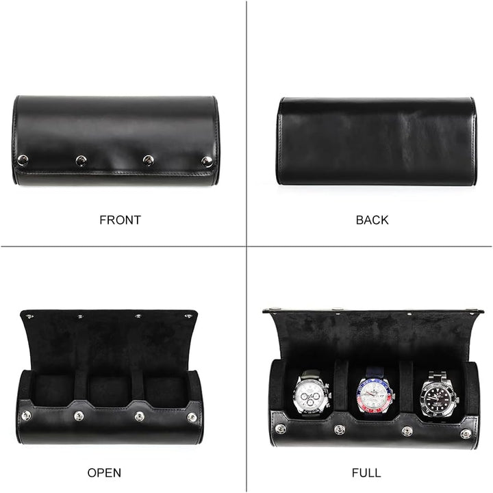 Hiram Uhren-Reiseetui für Herren, 3 Uhren, handgefertigt, echtes Leder, Aufbewahrungsbox, flexibles