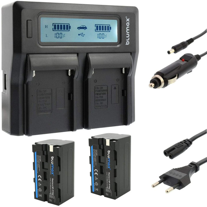 Blumax 2X Akku für NP-F750-4400mAh + Dual Ladegerät 2x Akku (4400mAh) + LCD Dual-Ladegerät, 2x Akku