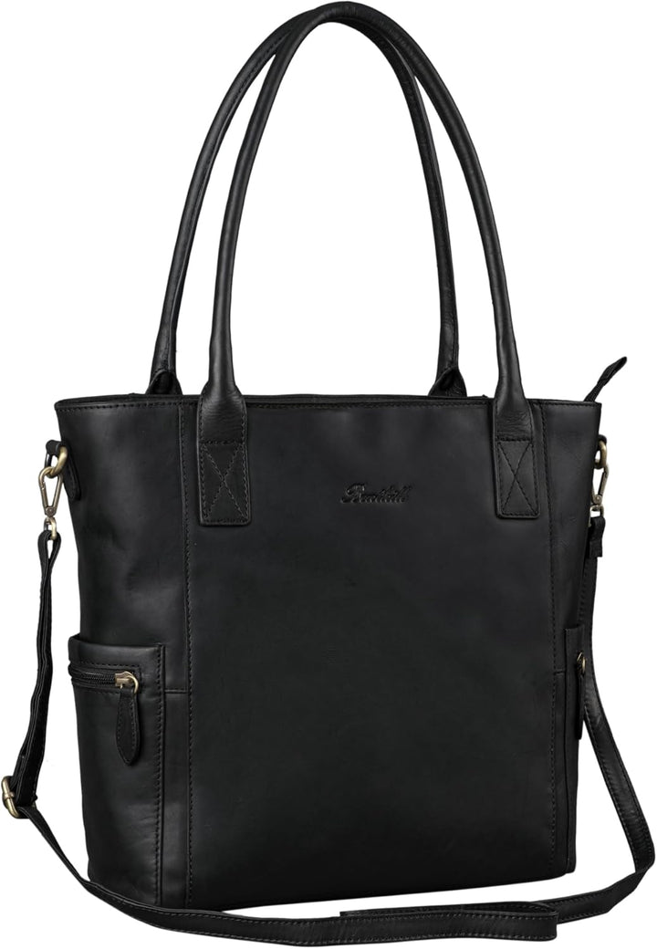 Benthill Damen Shopper Leder - Umhängetasche aus echtem Rindsleder - Handtasche mit Reissverschluss